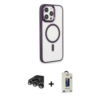 MARSİLYAN™- iPhone 15 Pro Max Kılıf Yankı Işık Özel Seri - Siyah Bilvis Hayalet Cam Ekran Koruyucu + Raze Metal Kamera Lens - GS