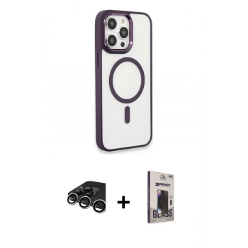 MARSİLYAN™- iPhone 15 Pro Max Kılıf Yankı Işık Özel Seri - Siyah Bilvis Hayalet Cam Ekran Koruyucu + Raze Metal Kamera Lens - GS