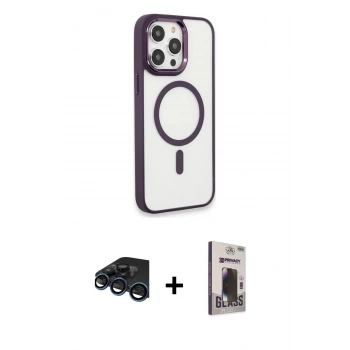 MARSİLYAN™- iPhone 15 Pro Max Kılıf Yankı Işık Özel Seri - Siyah Bilvis Hayalet Cam Ekran Koruyucu + Raze Metal Kamera Lens - LT