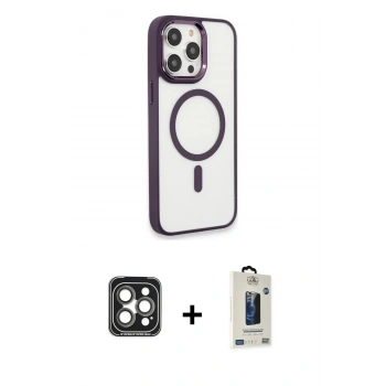 MARSİLYAN™- iPhone 15 Pro Max Kılıf Yankı Işık Özel Seri - Siyah Bilvis Hayalet Cam Ekran Koruyucu + PVD Metal Kamera Lens - GI
