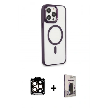 MARSİLYAN™- iPhone 15 Pro Max Kılıf Yankı Işık Özel Seri - Siyah Bilvis Hayalet Cam Ekran Koruyucu + PVD Metal Kamera Lens - TU