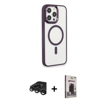 MARSİLYAN™- iPhone 15 Pro Max Kılıf Yankı Işık Özel Seri - Siyah Bilvis Hayalet Cam Ekran Koruyucu + Raze Metal Kamera Lens - TMGI