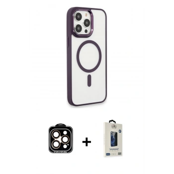 MARSİLYAN™- iPhone 15 Pro Max Kılıf Yankı Işık Özel Seri - Siyah Bilvis Hayalet Cam Ekran Koruyucu + PVD Metal Kamera Lens - TU
