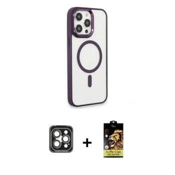 MARSİLYAN™- iPhone 15 Pro Max Kılıf Yankı Işık Özel Seri - Siyah Buffer Cam Ekran Koruyucu + PVD Metal Kamera Lens - GI