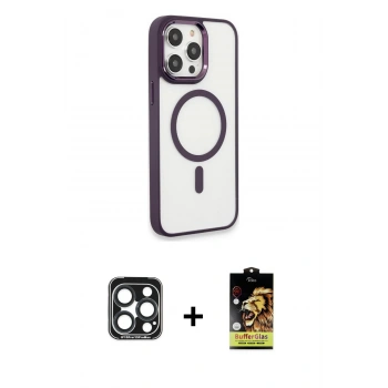 MARSİLYAN™- iPhone 15 Pro Max Kılıf Yankı Işık Özel Seri - Siyah Buffer Cam Ekran Koruyucu + PVD Metal Kamera Lens - LT