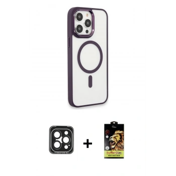 MARSİLYAN™- iPhone 15 Pro Max Kılıf Yankı Işık Özel Seri - Siyah Buffer Cam Ekran Koruyucu + PVD Metal Kamera Lens - SH