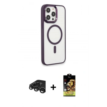 MARSİLYAN™- iPhone 15 Pro Max Kılıf Yankı Işık Özel Seri - Siyah Buffer Cam Ekran Koruyucu + Raze Metal Kamera Lens - TMGI
