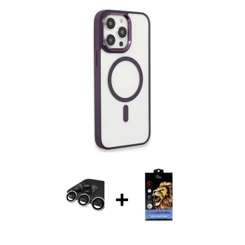 MARSİLYAN™- iPhone 15 Pro Max Kılıf Yankı Işık Özel Seri - Siyah Buffer Hayalet Cam Ekran Koruyucu + Raze Metal Kamera Lens - GS
