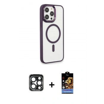 MARSİLYAN™- iPhone 15 Pro Max Kılıf Yankı Işık Özel Seri - Siyah Buffer Hayalet Cam Ekran Koruyucu + PVD Metal Kamera Lens - LT