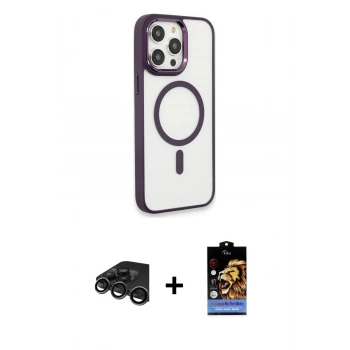 MARSİLYAN™- iPhone 15 Pro Max Kılıf Yankı Işık Özel Seri - Siyah Buffer Hayalet Cam Ekran Koruyucu + Raze Metal Kamera Lens - TMGI
