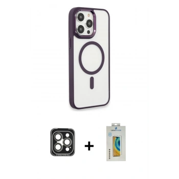 MARSİLYAN™- iPhone 15 Pro Max Kılıf Yankı Işık Özel Seri - Siyah Polymer Nano Ekran Koruyucu + PVD Metal Kamera Lens - GI