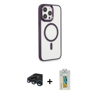 MARSİLYAN™- iPhone 15 Pro Max Kılıf Yankı Işık Özel Seri - Siyah Polymer Nano Ekran Koruyucu + Raze Metal Kamera Lens - LT