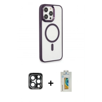 MARSİLYAN™- iPhone 15 Pro Max Kılıf Yankı Işık Özel Seri - Siyah Polymer Nano Ekran Koruyucu + PVD Metal Kamera Lens - LT