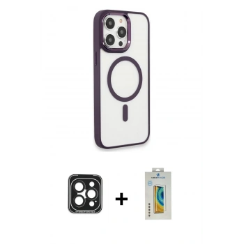 MARSİLYAN™- iPhone 15 Pro Max Kılıf Yankı Işık Özel Seri - Siyah Polymer Nano Ekran Koruyucu + PVD Metal Kamera Lens - SH