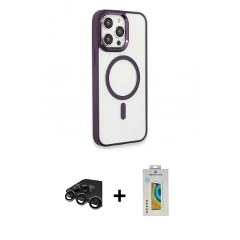 MARSİLYAN™- iPhone 15 Pro Max Kılıf Yankı Işık Özel Seri - Siyah Polymer Nano Ekran Koruyucu + Raze Metal Kamera Lens - TMGI