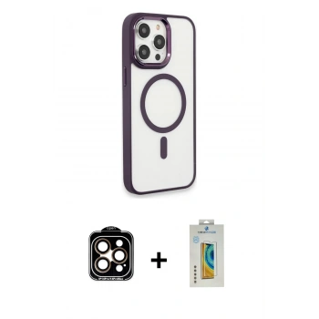 MARSİLYAN™- iPhone 15 Pro Max Kılıf Yankı Işık Özel Seri - Siyah Polymer Nano Ekran Koruyucu + PVD Metal Kamera Lens - TU