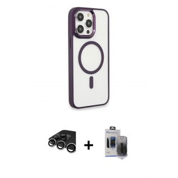 MARSİLYAN™- iPhone 15 Pro Max Kılıf Yankı Işık Özel Seri - Siyah Vanessa Magic Hayalet Cam + Raze Metal Kamera Lens - GS