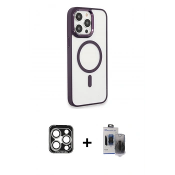 MARSİLYAN™- iPhone 15 Pro Max Kılıf Yankı Işık Özel Seri - Siyah Vanessa Magic Hayalet Cam + PVD Metal Kamera Lens - GS