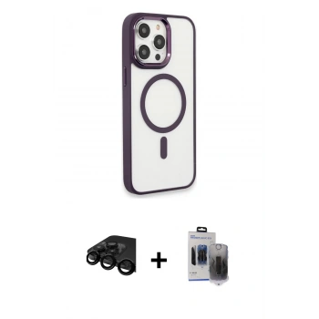 MARSİLYAN™- iPhone 15 Pro Max Kılıf Yankı Işık Özel Seri - Siyah Vanessa Magic Hayalet Cam + Raze Metal Kamera Lens - SH