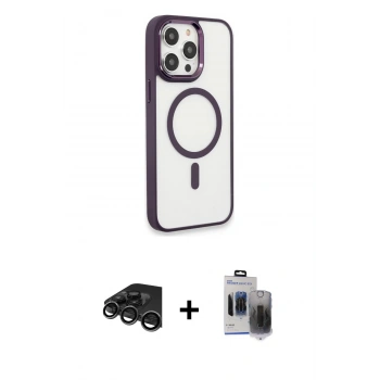 MARSİLYAN™- iPhone 15 Pro Max Kılıf Yankı Işık Özel Seri - Siyah Vanessa Magic Hayalet Cam + Raze Metal Kamera Lens - TMGI