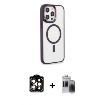 MARSİLYAN™- iPhone 15 Pro Max Kılıf Yankı Işık Özel Seri - Siyah Vanessa Magic Hayalet Cam + PVD Metal Kamera Lens - TU