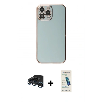 MARSİLYAN™- iPhone 15 Pro Max Kılıf Yankı Serisi - Şeffaf Pasifik Cam Ekran Koruyucu + Raze Metal Kamera Lens - LT
