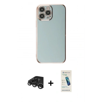 MARSİLYAN™- iPhone 15 Pro Max Kılıf Yankı Serisi - Şeffaf Pasifik Cam Ekran Koruyucu + Raze Metal Kamera Lens - TMGI