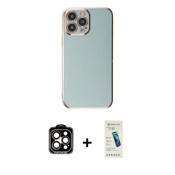 MARSİLYAN™- iPhone 15 Pro Max Kılıf Yankı Serisi - Şeffaf Pasifik Cam Ekran Koruyucu + PVD Metal Kamera Lens - TU