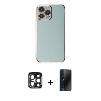 MARSİLYAN™- iPhone 15 Pro Max Kılıf Yankı Serisi - Siyah 3D Antistatik Hayalet Cam Ekran Koruyucu + PVD Metal Kamera Lens - LT