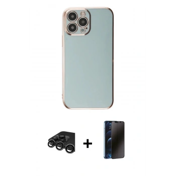 MARSİLYAN™- iPhone 15 Pro Max Kılıf Yankı Serisi - Siyah 3D Antistatik Hayalet Cam Ekran Koruyucu + Raze Metal Kamera Lens - TMGI