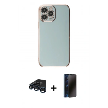 MARSİLYAN™- iPhone 15 Pro Max Kılıf Yankı Serisi - Siyah 3D Antistatik Hayalet Cam Ekran Koruyucu + Raze Metal Kamera Lens - LT