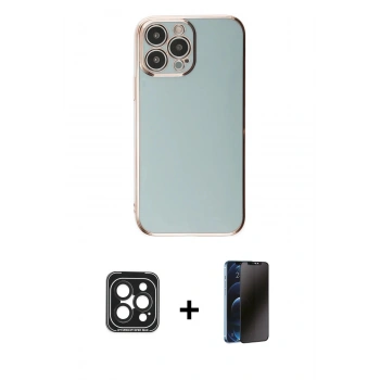MARSİLYAN™- iPhone 15 Pro Max Kılıf Yankı Serisi - Siyah 3D Antistatik Hayalet Cam Ekran Koruyucu + PVD Metal Kamera Lens - SH