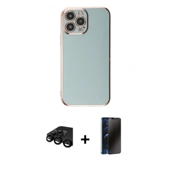 MARSİLYAN™- iPhone 15 Pro Max Kılıf Yankı Serisi - Siyah 3D Antistatik Hayalet Cam Ekran Koruyucu + Raze Metal Kamera Lens - SH