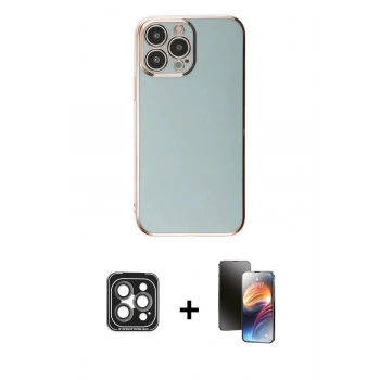 MARSİLYAN™- iPhone 15 Pro Max Kılıf Yankı Serisi - Siyah 3D Antistatik Mat Seramik Nano Ekran Koruyucu + PVD Metal Kamera Lens - GI