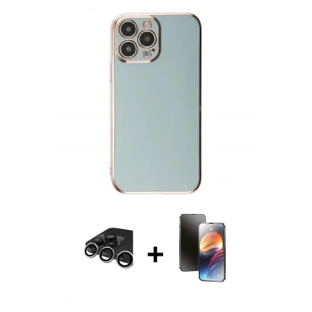 MARSİLYAN™- iPhone 15 Pro Max Kılıf Yankı Serisi - Siyah 3D Antistatik Mat Seramik Nano Ekran Koruyucu + Raze Metal Kamera Lens - GS