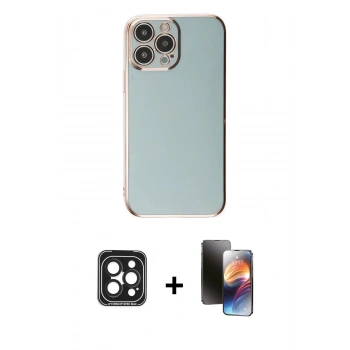 MARSİLYAN™- iPhone 15 Pro Max Kılıf Yankı Serisi - Siyah 3D Antistatik Mat Seramik Nano Ekran Koruyucu + PVD Metal Kamera Lens - SH