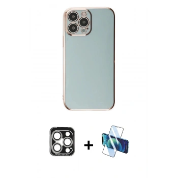 MARSİLYAN™- iPhone 15 Pro Max Kılıf Yankı Serisi - Siyah 3D Antistatik Seramik Nano Ekran Koruyucu + PVD Metal Kamera Lens - GS
