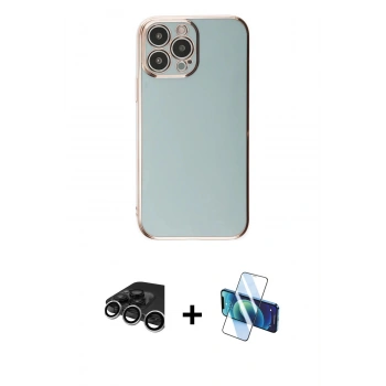 MARSİLYAN™- iPhone 15 Pro Max Kılıf Yankı Serisi - Siyah 3D Antistatik Seramik Nano Ekran Koruyucu + Raze Metal Kamera Lens - GS