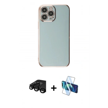 MARSİLYAN™- iPhone 15 Pro Max Kılıf Yankı Serisi - Siyah 3D Antistatik Seramik Nano Ekran Koruyucu + Raze Metal Kamera Lens - SH