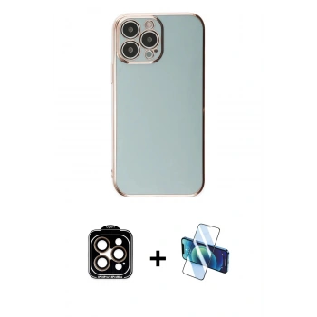 MARSİLYAN™- iPhone 15 Pro Max Kılıf Yankı Serisi - Siyah 3D Antistatik Seramik Nano Ekran Koruyucu + PVD Metal Kamera Lens - TU