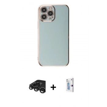 MARSİLYAN™- iPhone 15 Pro Max Kılıf Yankı Serisi - Siyah Bilvis 0.18mm Plus Cam Ekran Koruyucu + Raze Metal Kamera Lens - TMGI