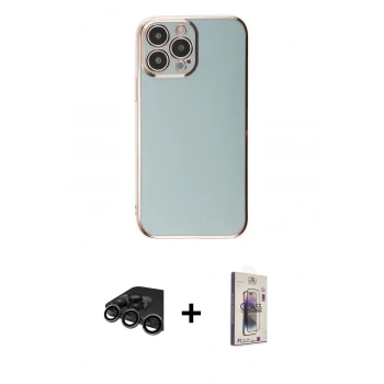MARSİLYAN™- iPhone 15 Pro Max Kılıf Yankı Serisi - Siyah Bilvis 3D Cam Ekran Koruyucu + Raze Metal Kamera Lens - TMGI