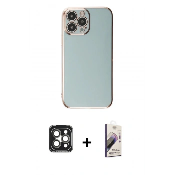 MARSİLYAN™- iPhone 15 Pro Max Kılıf Yankı Serisi - Siyah Bilvis 3D Mat Cam Ekran Koruyucu + PVD Metal Kamera Lens - GI