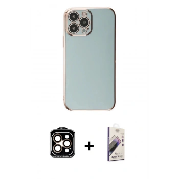 MARSİLYAN™- iPhone 15 Pro Max Kılıf Yankı Serisi - Siyah Bilvis 3D Mat Cam Ekran Koruyucu + PVD Metal Kamera Lens - TU