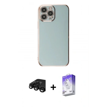 MARSİLYAN™- iPhone 15 Pro Max Kılıf Yankı Serisi - Siyah Bilvis 5in1 3D Magic Cam Ekran Koruyucu + Raze Metal Kamera Lens - SH