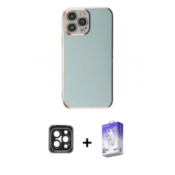 MARSİLYAN™- iPhone 15 Pro Max Kılıf Yankı Serisi - Siyah Bilvis 5in1 3D Magic Cam Ekran Koruyucu + PVD Metal Kamera Lens - SH