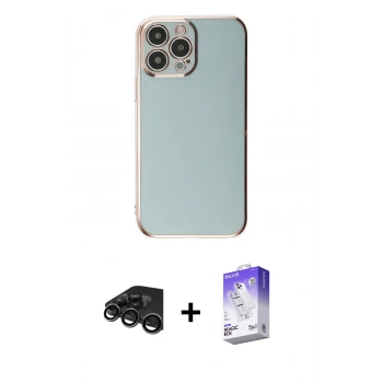 MARSİLYAN™- iPhone 15 Pro Max Kılıf Yankı Serisi - Siyah Bilvis 5in1 3D Magic Cam Ekran Koruyucu + Raze Metal Kamera Lens - TMGI