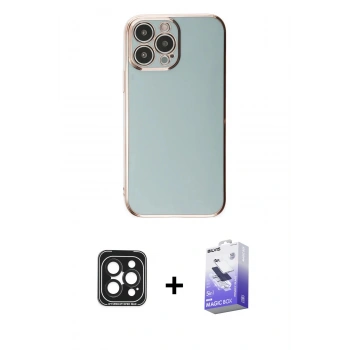 MARSİLYAN™- iPhone 15 Pro Max Kılıf Yankı Serisi - Siyah Bilvis 5in1 5D Magic Hayalet Cam Ekran Koruyucu + PVD Metal Kamera Lens - SH