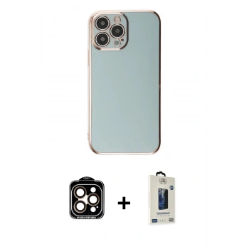 MARSİLYAN™- iPhone 15 Pro Max Kılıf Yankı Serisi - Siyah Bilvis Hayalet Cam Ekran Koruyucu + PVD Metal Kamera Lens - TU