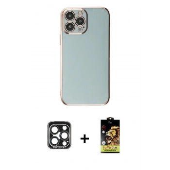 MARSİLYAN™- iPhone 15 Pro Max Kılıf Yankı Serisi - Siyah Buffer Cam Ekran Koruyucu + PVD Metal Kamera Lens - LT